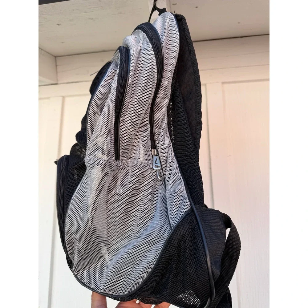 Vintage Nike Brasilia Mesh Black Backpack Baseball Bag See-Through Zippered - Picture 2 of 8